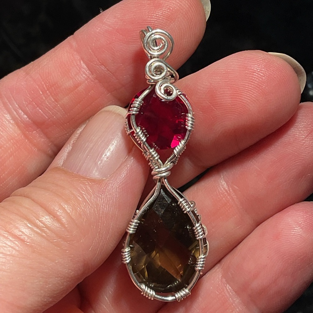 Smokey Quartz and Ruby .925 Silver Pendant - Picture 2 of 5